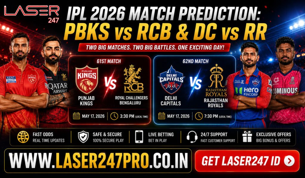 IPL 2026 Match Prediction on Laser247 PBKS vs RCB and DC vs RR