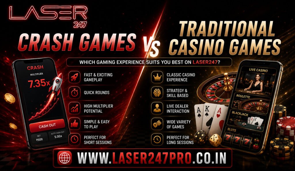 Laser247 Crash Games vs Traditional Casino Games